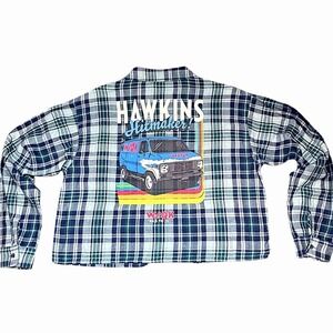 Netflix Stranger Things Cropped Graphic Flannel Hawkins Hitmaker Women's M New‎